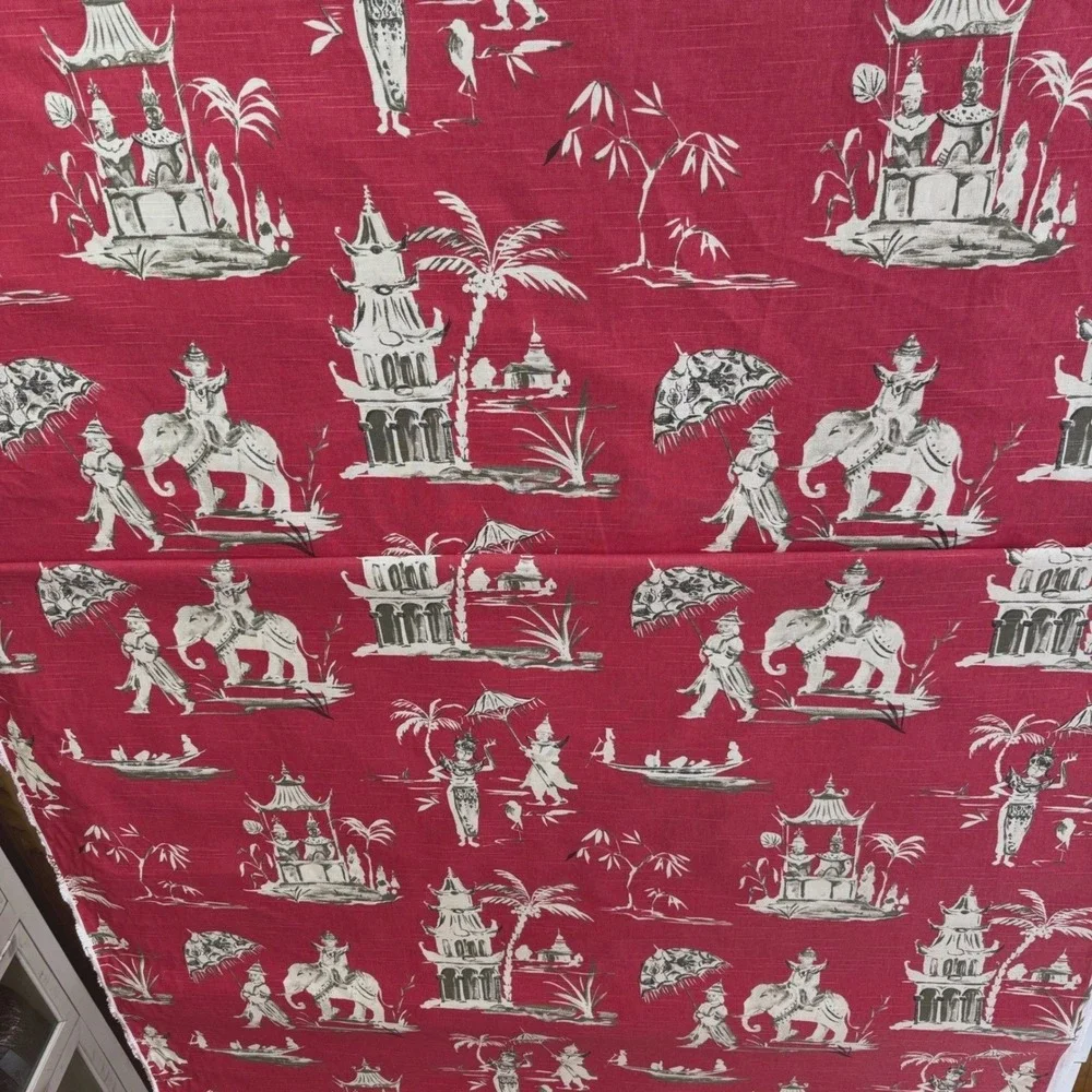 10 Yards Pagoda Road Upholstery Drapery Fabric in Azalea Chinoiserie Toile